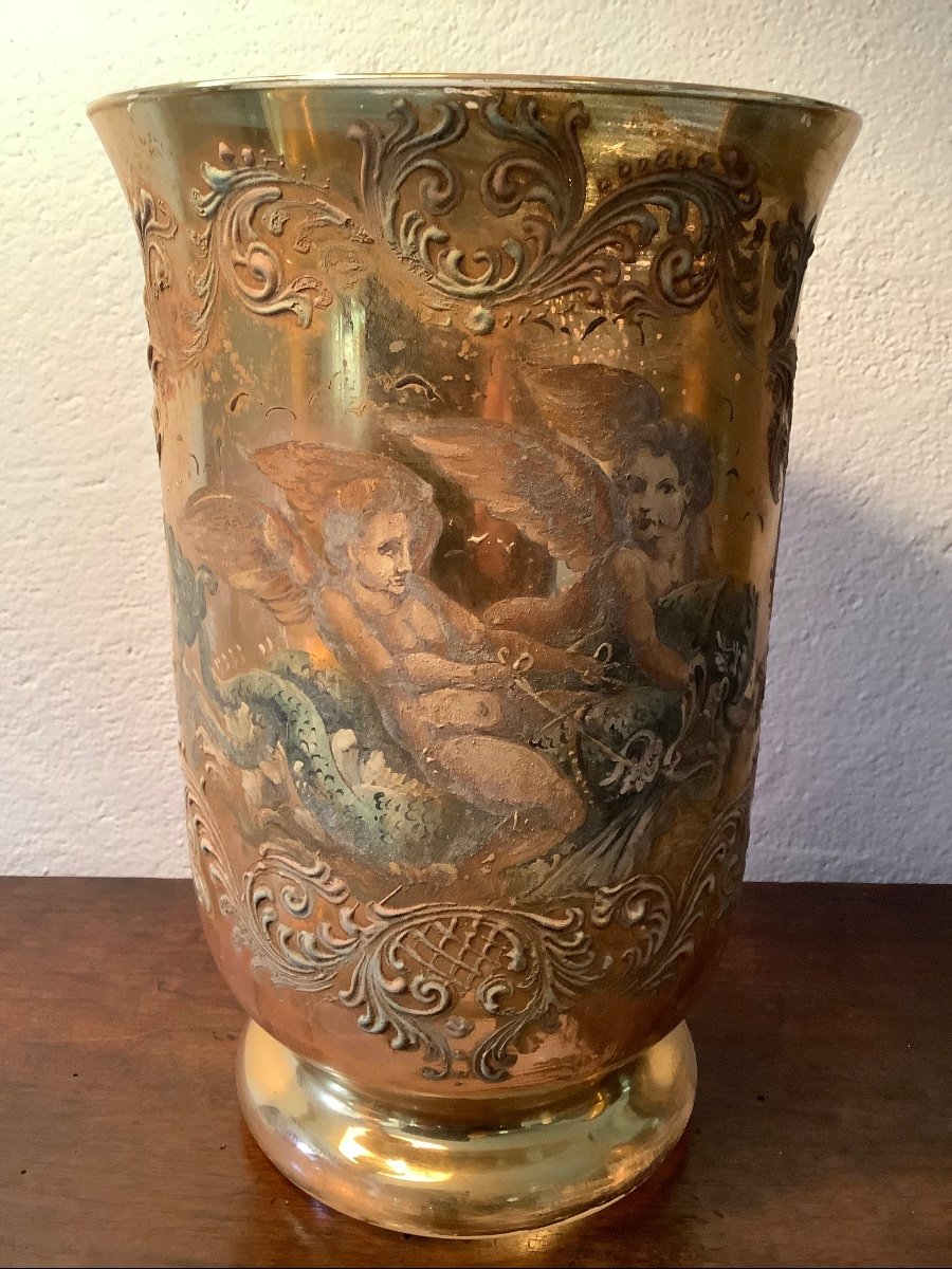 Vase en verre dore’ Murano 20eme siecle