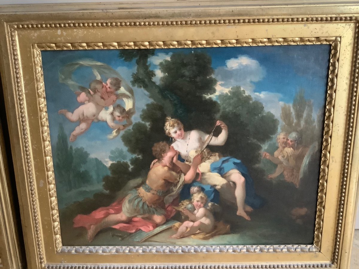 Paire De Peintures A’ L’huile Sur Toile Representant Rinaldo Et Armida Parme Ep 1666 - 1751