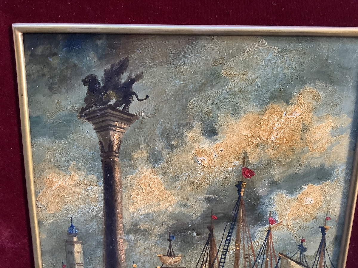 Pair Of Views Of Venice,oil On Metal Signed Ep 800-photo-2