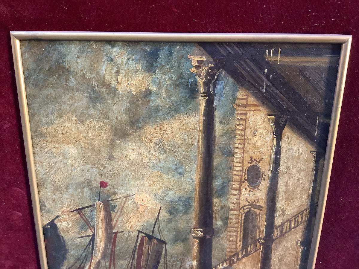 Pair Of Views Of Venice,oil On Metal Signed Ep 800-photo-3