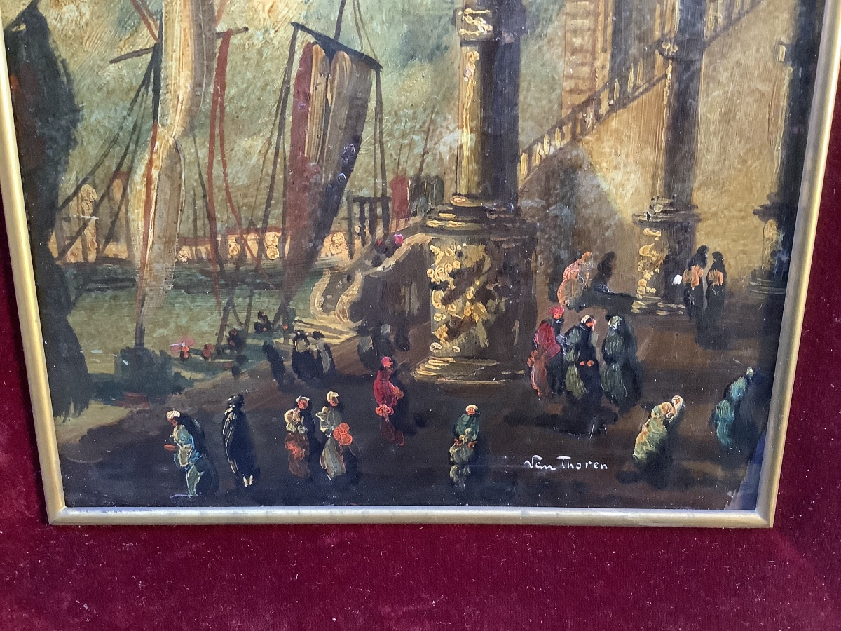 Pair Of Views Of Venice,oil On Metal Signed Ep 800-photo-4