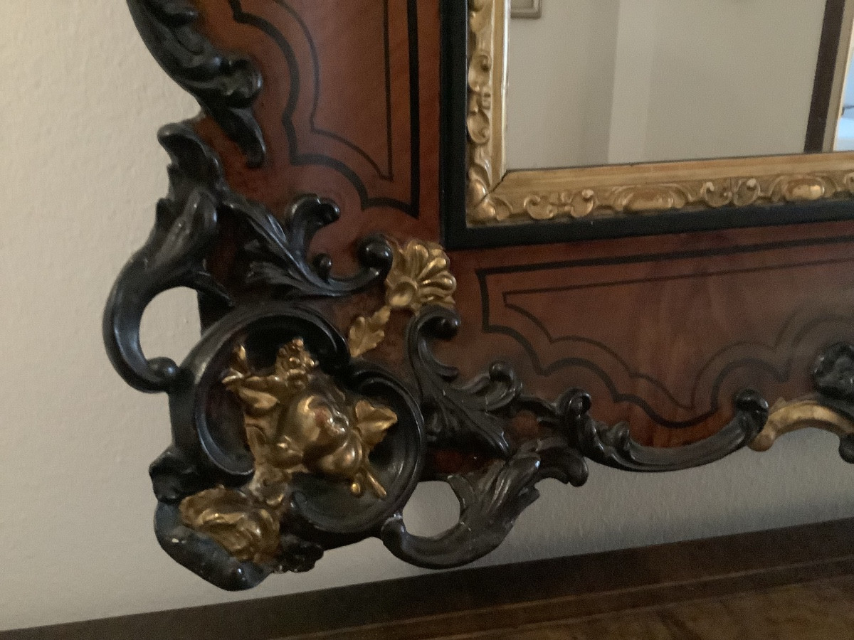 Miroir en bois a’ motifs d’ore’s  et noircis Italie debut du XIXe siecle-photo-4