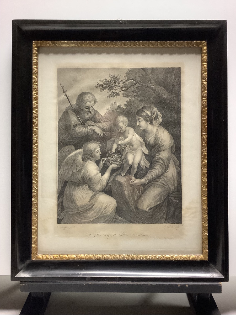 Gravure representant la sainte fa mille avec l’ange .Ep 1774-1847 de Pietro Vedovato