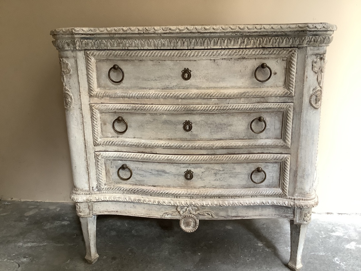 Ancien Meuble De Poupée En Bois Sculpté - Commode Avec Miroir Et Tiroirs