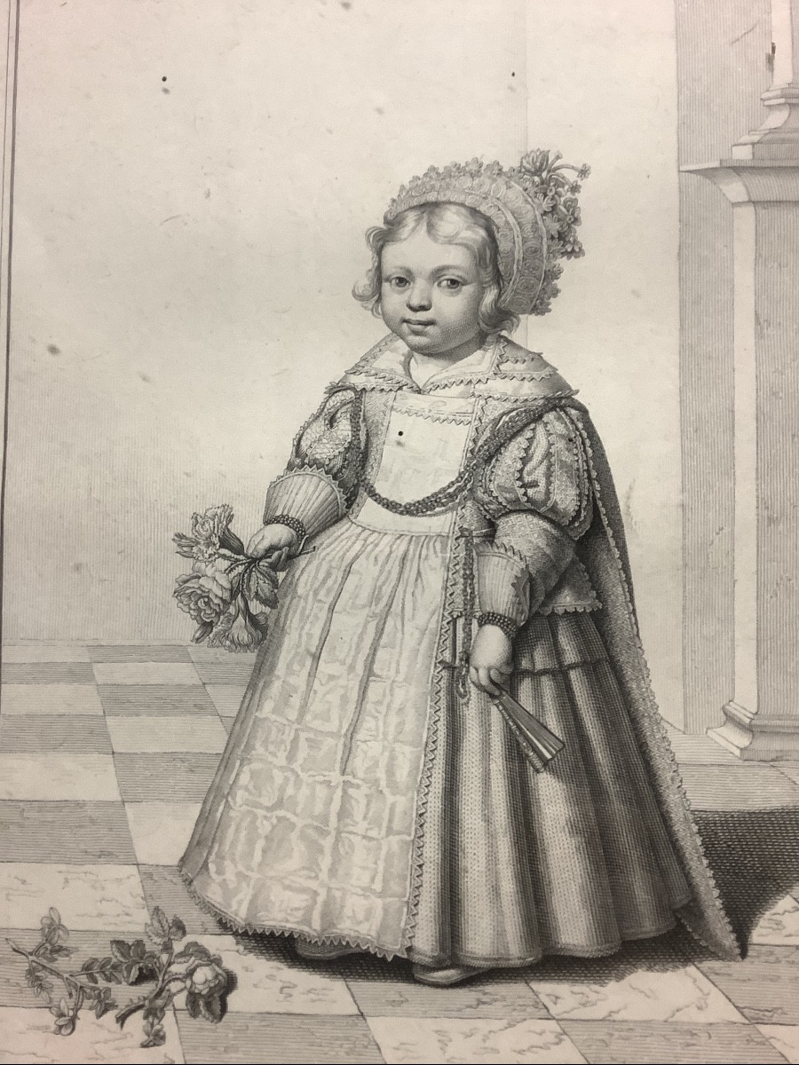 Portrait d’une jeune noble,gravure du peintre A.VAN DICK, XVIIIe siecle-photo-2