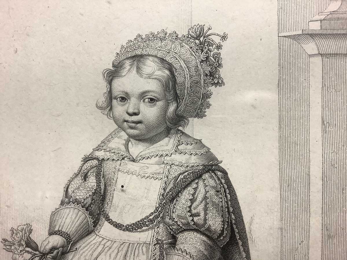 Portrait d’une jeune noble,gravure du peintre A.VAN DICK, XVIIIe siecle-photo-3