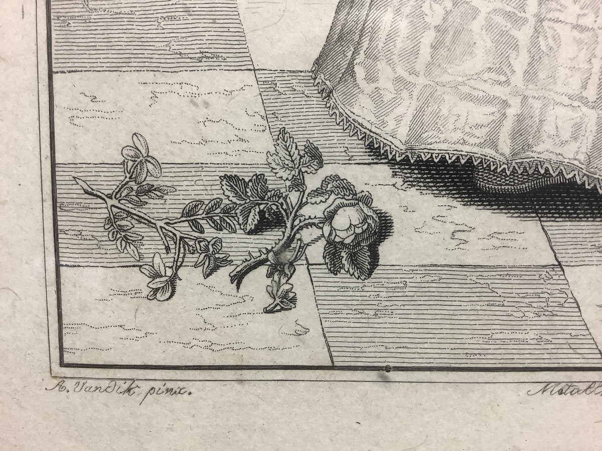 Portrait d’une jeune noble,gravure du peintre A.VAN DICK, XVIIIe siecle-photo-4