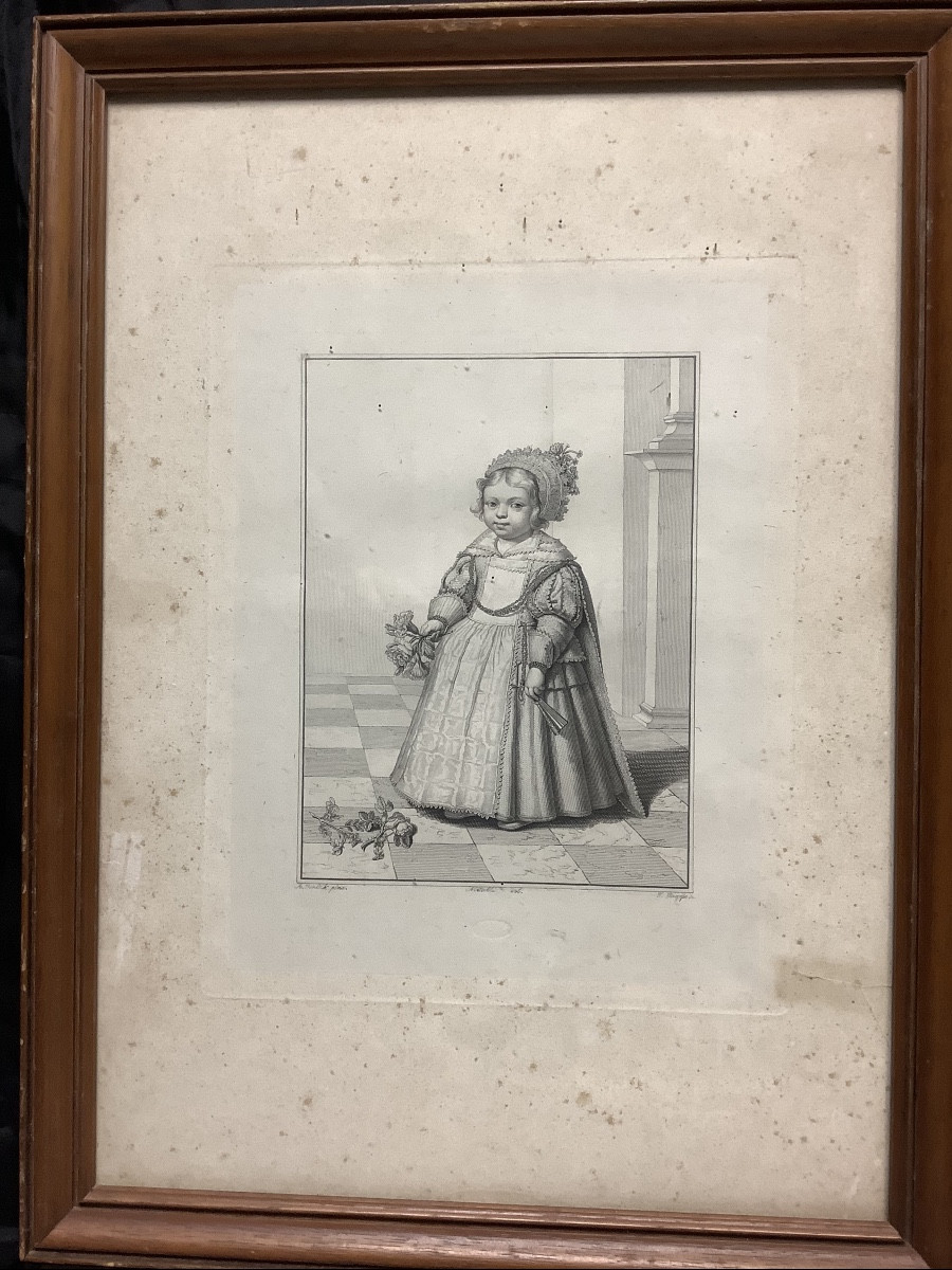 Portrait d’une jeune noble,gravure du peintre A.VAN DICK, XVIIIe siecle-photo-5