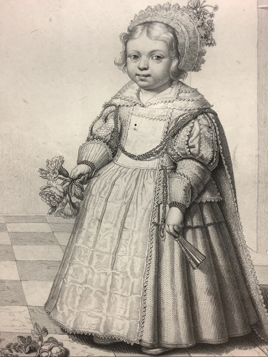 Portrait d’une jeune noble,gravure du peintre A.VAN DICK, XVIIIe siecle