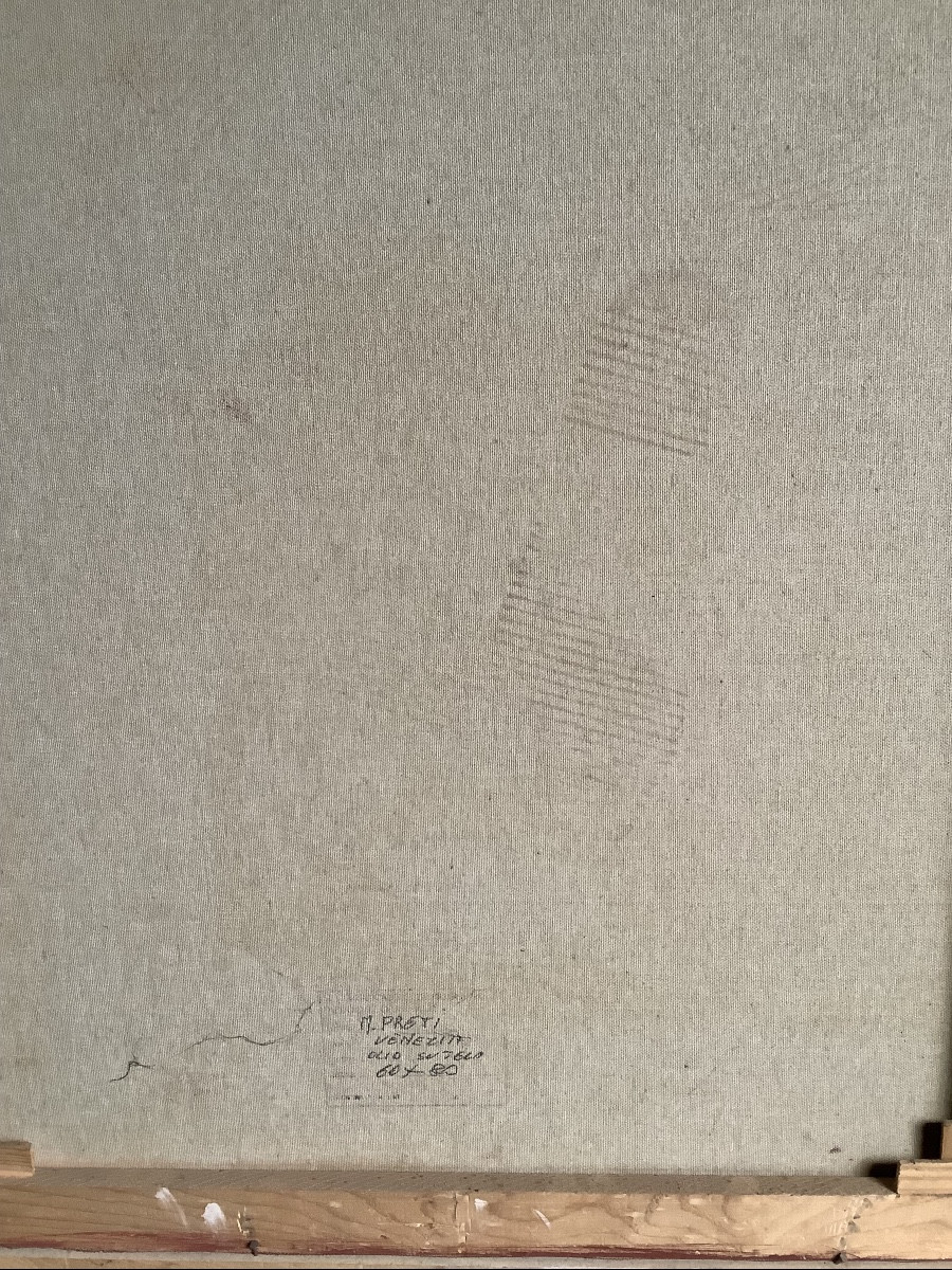 Oil On Canvas View Of Venice With Characters Signed Preti Early 20th Century-photo-4