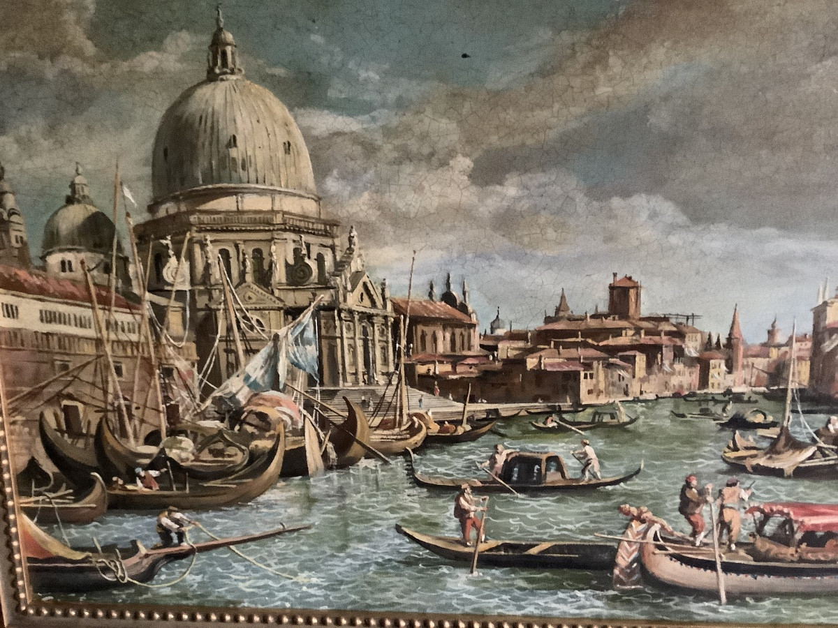 Oil Painting On Canvas Of A Venice Canal, 19th Century-photo-2