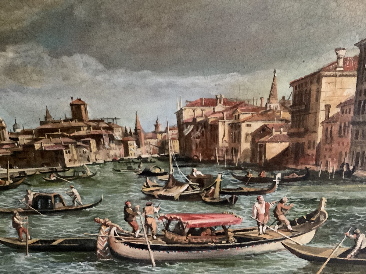 Oil Painting On Canvas Of A Venice Canal, 19th Century-photo-4