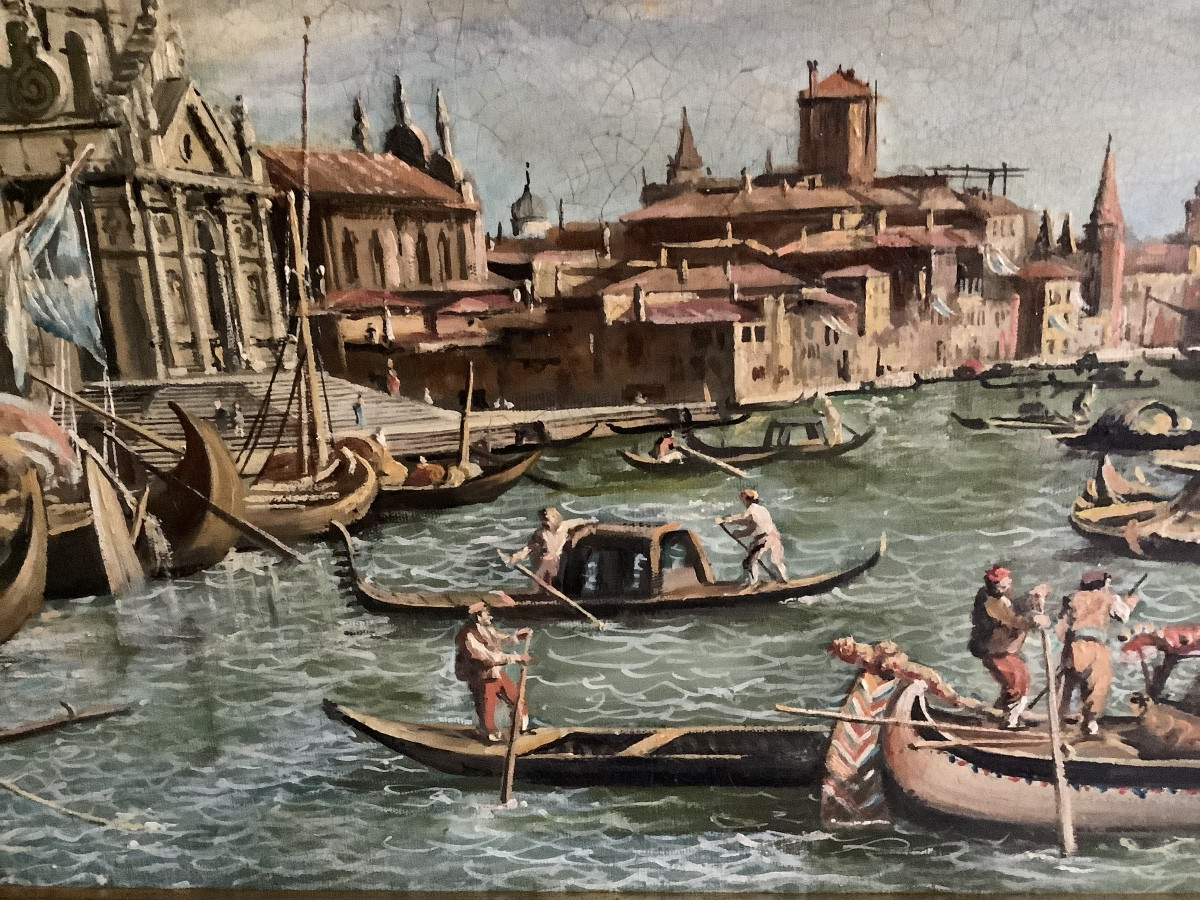 Oil Painting On Canvas Of A Venice Canal, 19th Century-photo-5