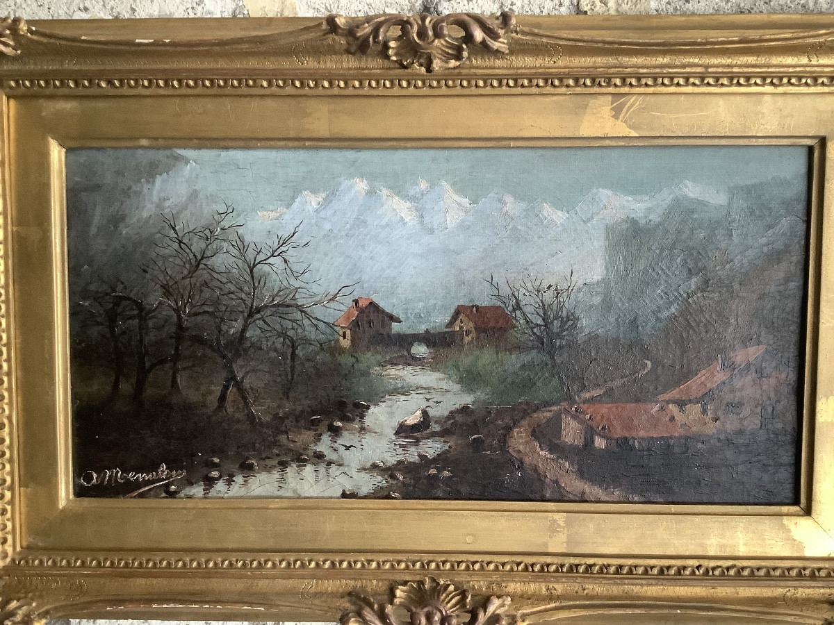 Oil On Canvas, Mountain Landscape, Late 19th Century-photo-2