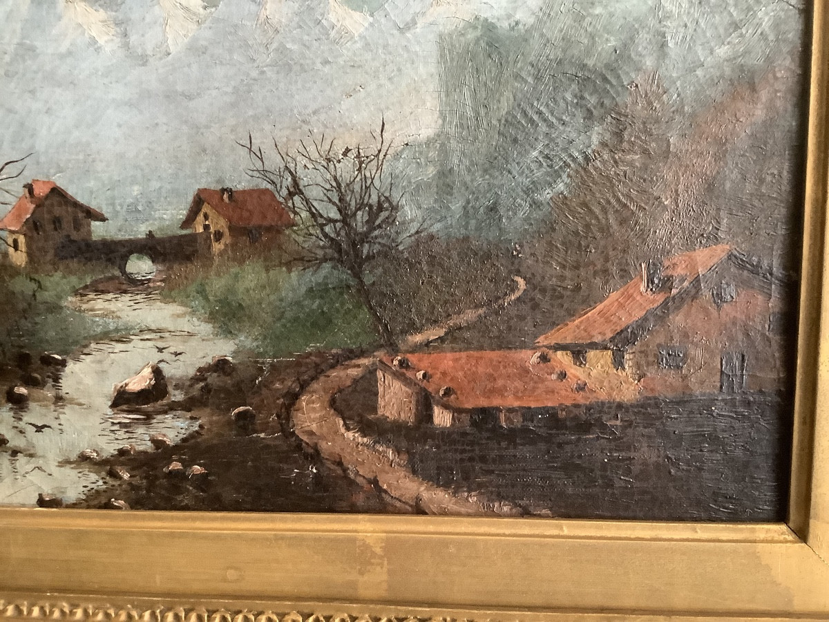 Oil On Canvas, Mountain Landscape, Late 19th Century-photo-1