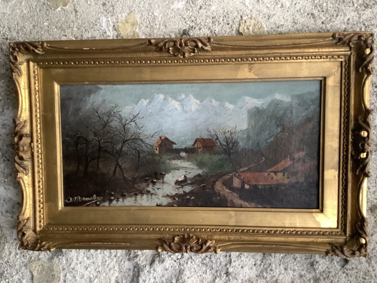 Oil On Canvas, Mountain Landscape, Late 19th Century-photo-2