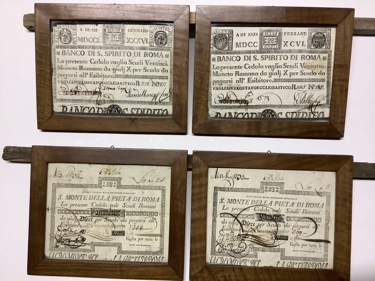 Quatre coupons de  la banque de Rome e de Santo Monte vers 1750