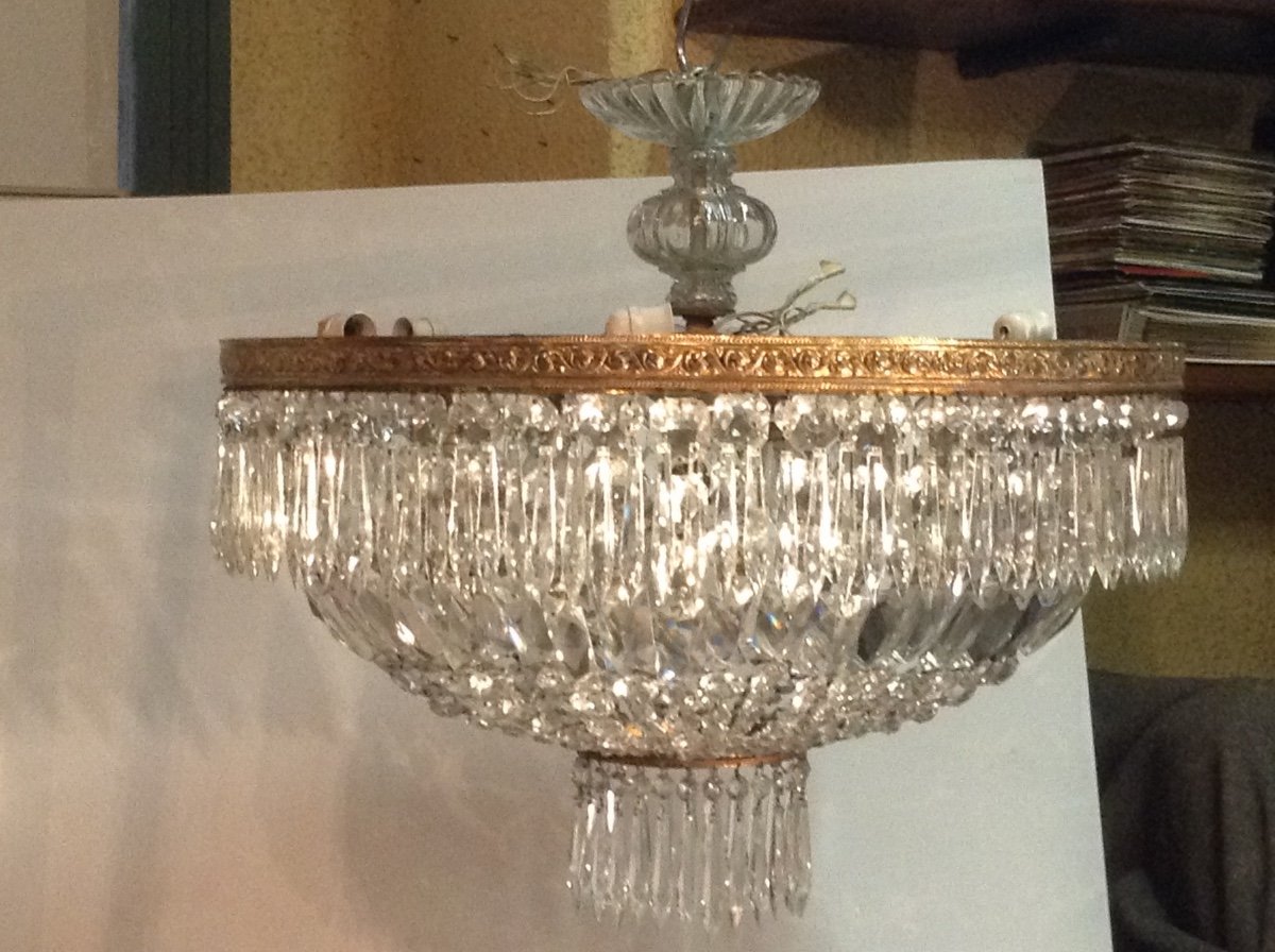 Plafonnier En Cristal Et Bronze Modele Baccarat-photo-5