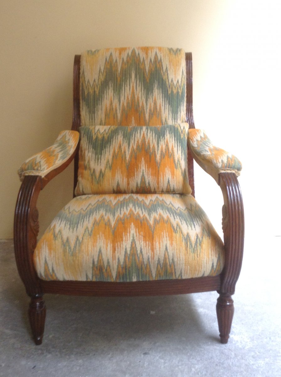 Beau Fauteuil En Noyer Massif Ep XVlll Siecle-photo-2