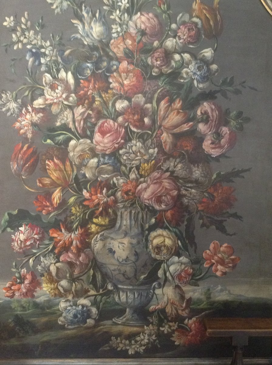 Large Oil On Canvas Flemish Flowers Explosion Ep XIX Century-photo-2