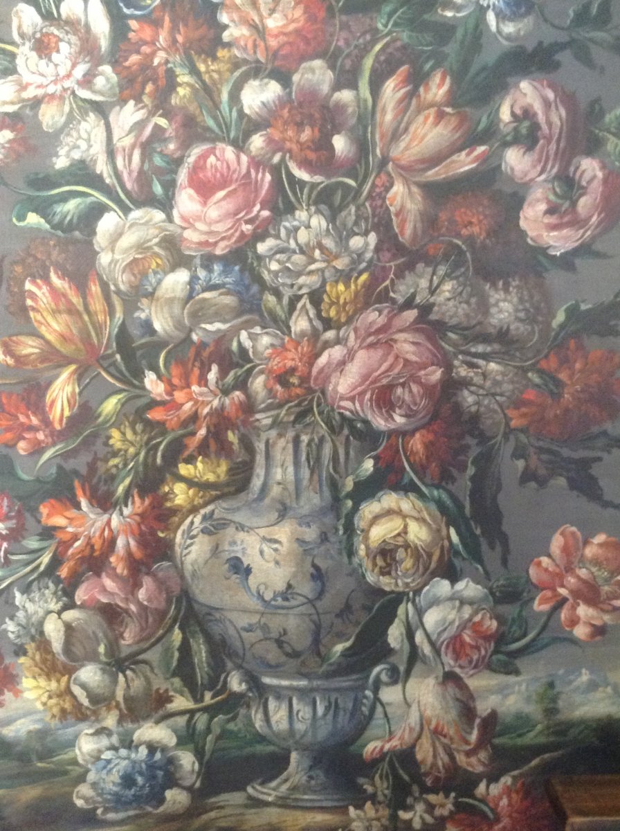 Large Oil On Canvas Flemish Flowers Explosion Ep XIX Century-photo-3