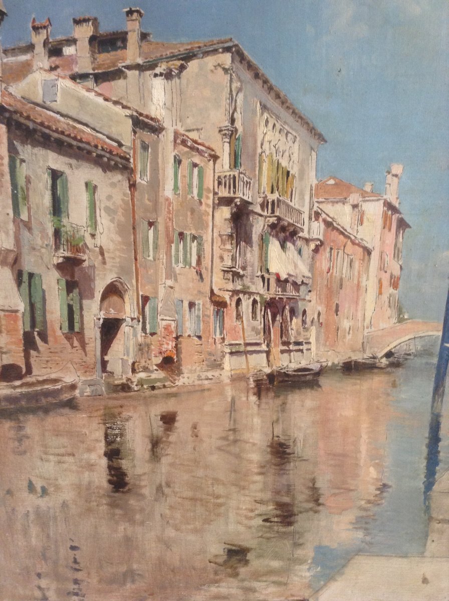 Oil On Canvas Venetian Canal: Artist Vincenzo Caprile (napoli 1856 - 1936)