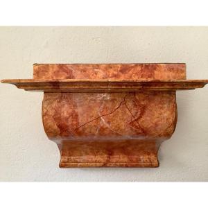 Shelf In Marbled Wood With Top In Silk Fabric With Top In Silk Fabric With Flower Motif
