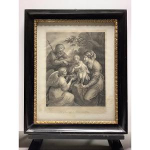 Gravure representant la sainte fa mille avec l’ange .Ep 1774-1847 de Pietro Vedovato