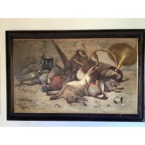 Oil On Canvas, Still Life With Animals, Signed Le’on Hubert Francia Ep, 1887–1915