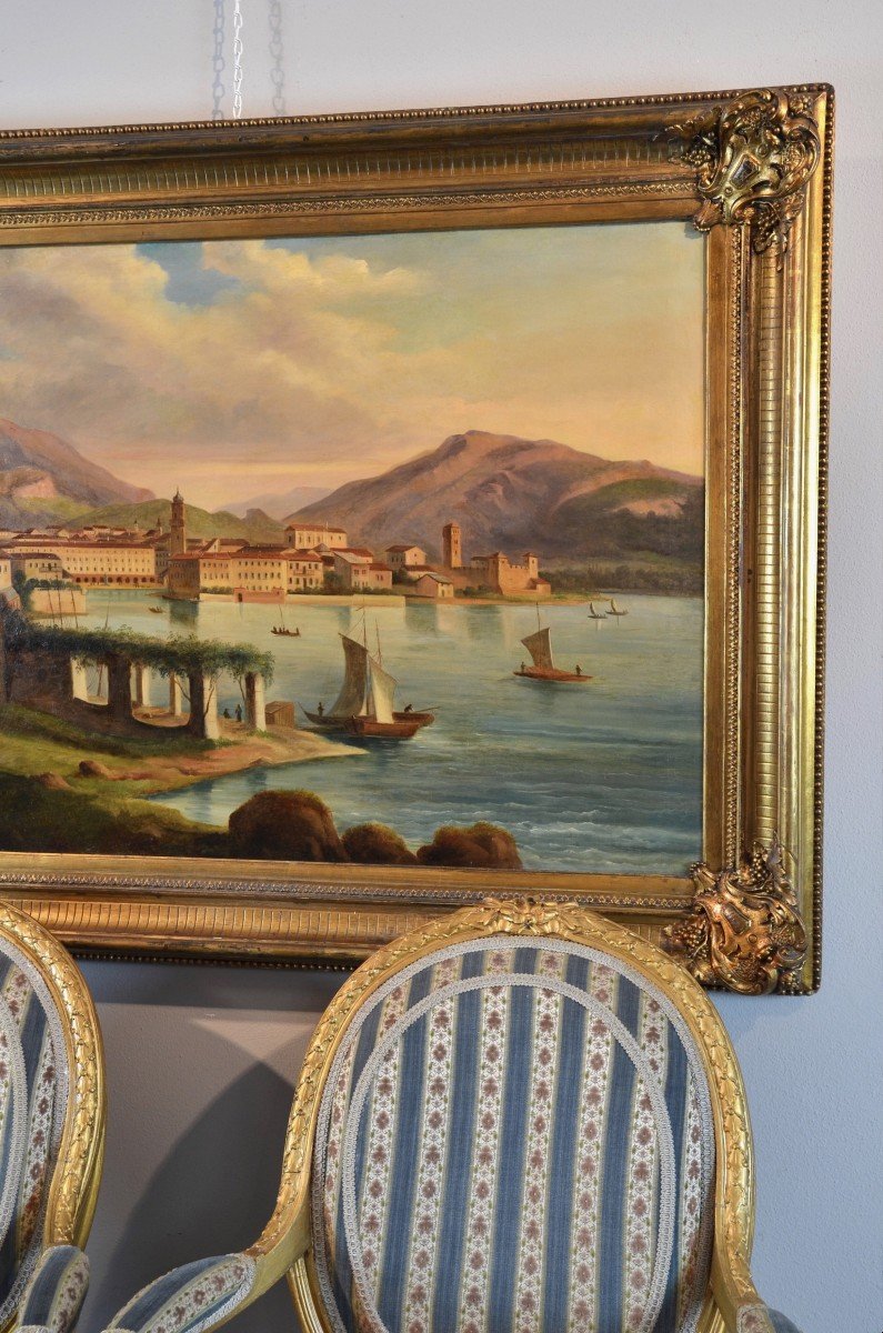 Peintre Védutiste Italien Du XIXe Siècle, Vue De Riva Del Garda-photo-4