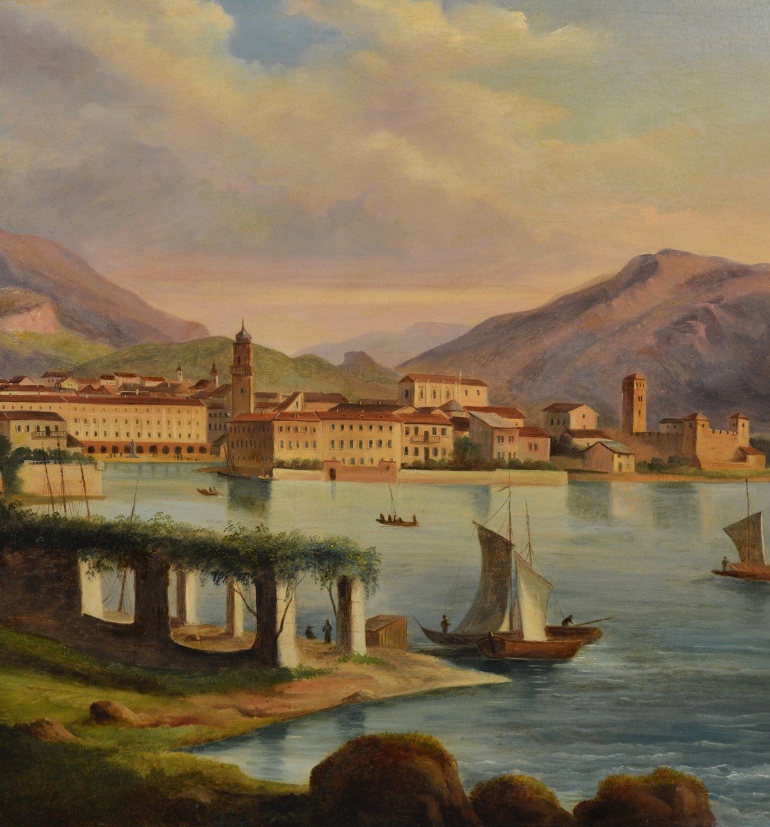 Peintre Védutiste Italien Du XIXe Siècle, Vue De Riva Del Garda-photo-7
