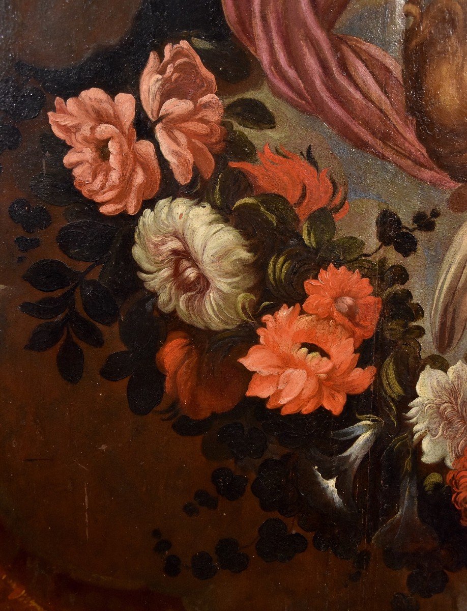 Paire d'Anges à Guirlande Florale, Carlo Maratta (camerano, 1625 - Rome, 1713) Atelier De-photo-6