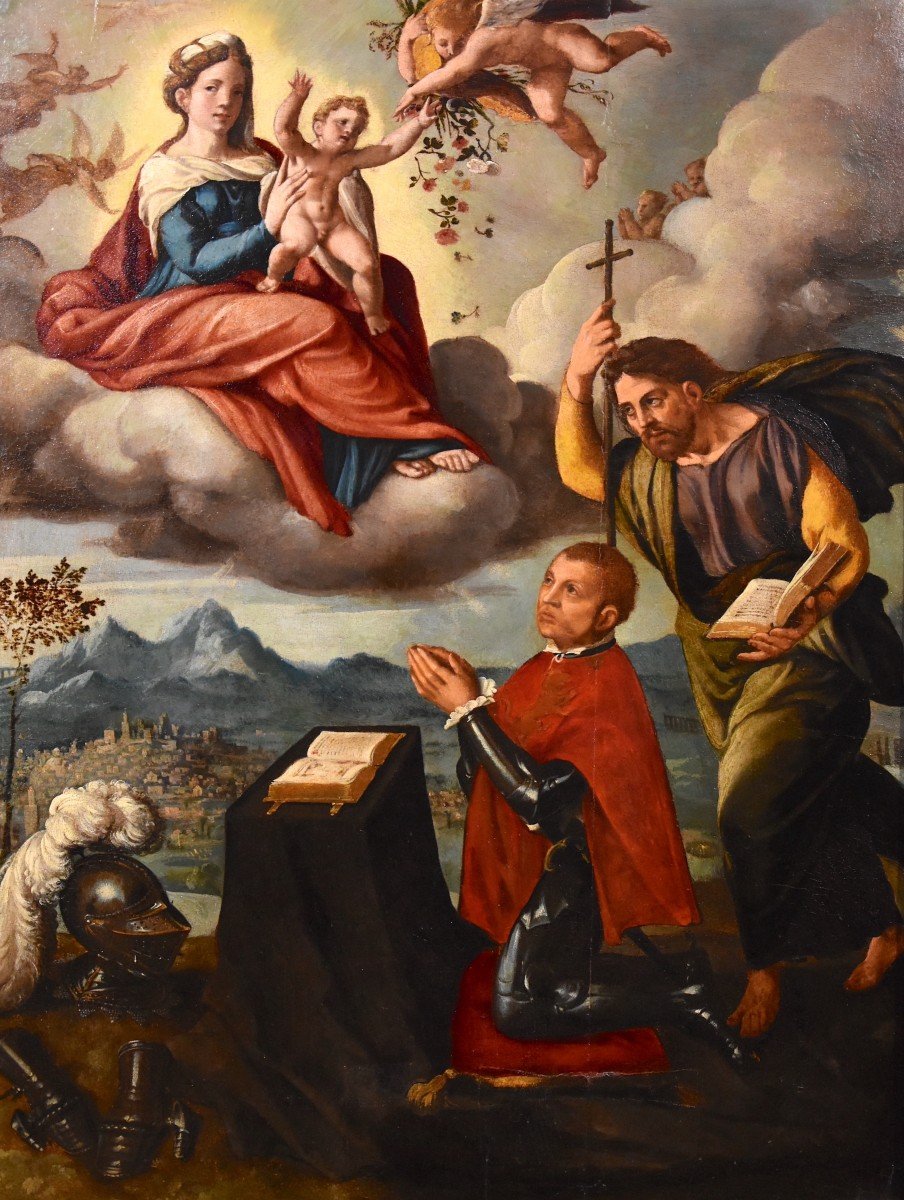 Vierge à l'Enfant, Saint Jacques Et Le Donateur, Ippolito Scarsella (Ferrare 1550 - 1620) Atelier