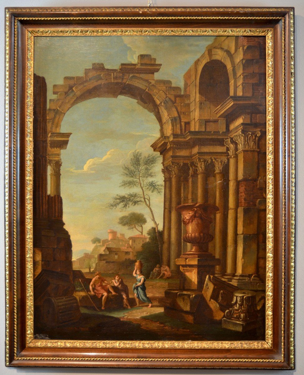 Pierre Antoine Demachy (paris 1723 - 1807), Paysage Romain Avec Capriccio Architectural-photo-2
