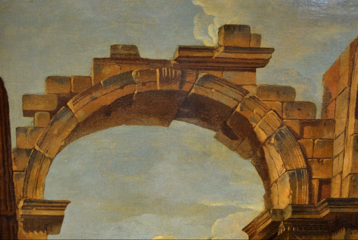 Pierre Antoine Demachy (paris 1723 - 1807), Paysage Romain Avec Capriccio Architectural-photo-5