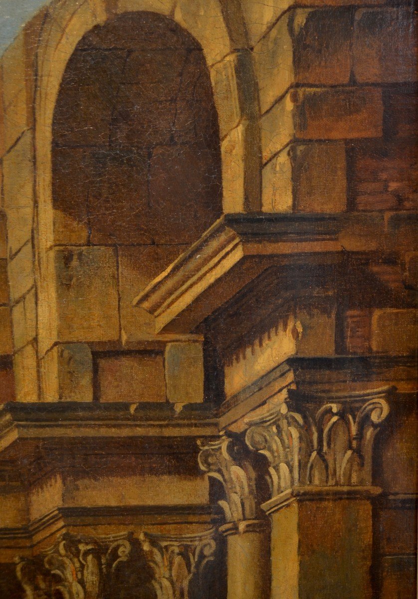 Pierre Antoine Demachy (paris 1723 - 1807), Paysage Romain Avec Capriccio Architectural-photo-7