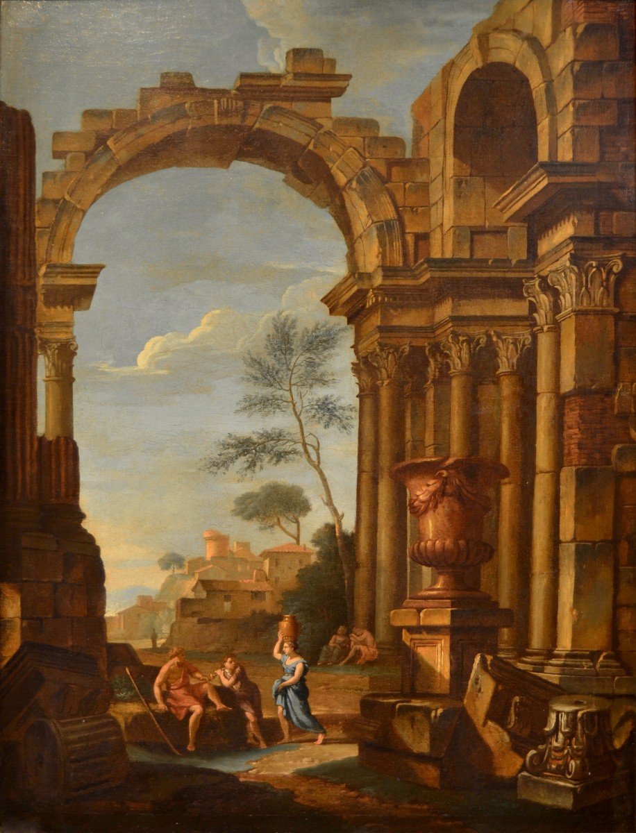 Pierre Antoine Demachy (paris 1723 - 1807), Paysage Romain Avec Capriccio Architectural
