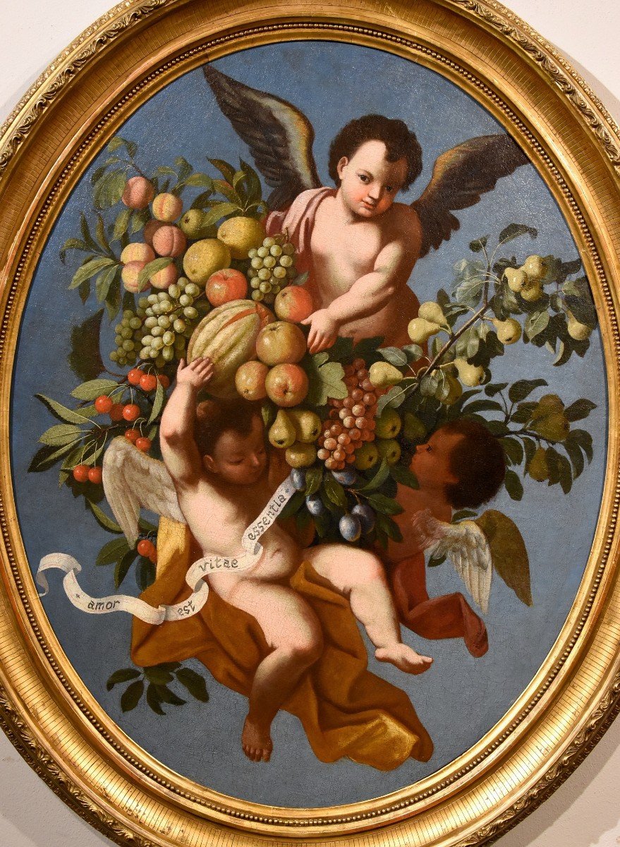 Three Angels Holding A Composition Of Fruits, Luigi Garzi (pistoia 1638 - Rome 1721) Attributed-photo-2