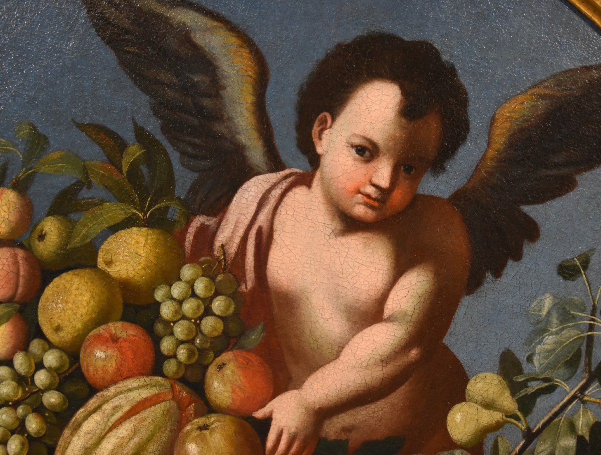Trois Anges Tenant Une Composition De Fruits, Luigi Garzi (pistoia 1638 - Rome 1721) Attribué-photo-3