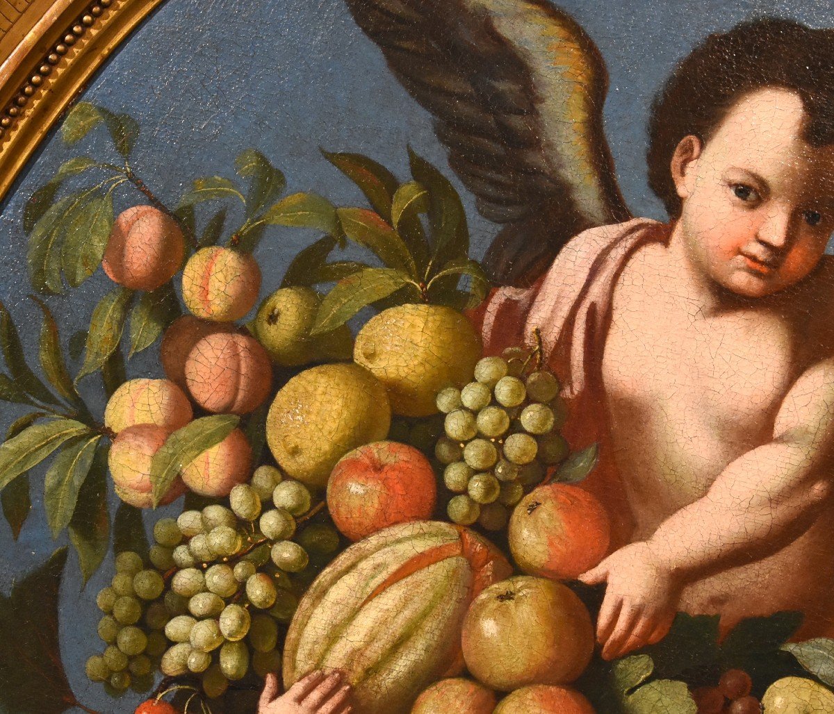 Trois Anges Tenant Une Composition De Fruits, Luigi Garzi (pistoia 1638 - Rome 1721) Attribué-photo-4