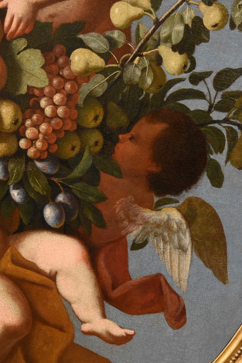 Trois Anges Tenant Une Composition De Fruits, Luigi Garzi (pistoia 1638 - Rome 1721) Attribué-photo-2
