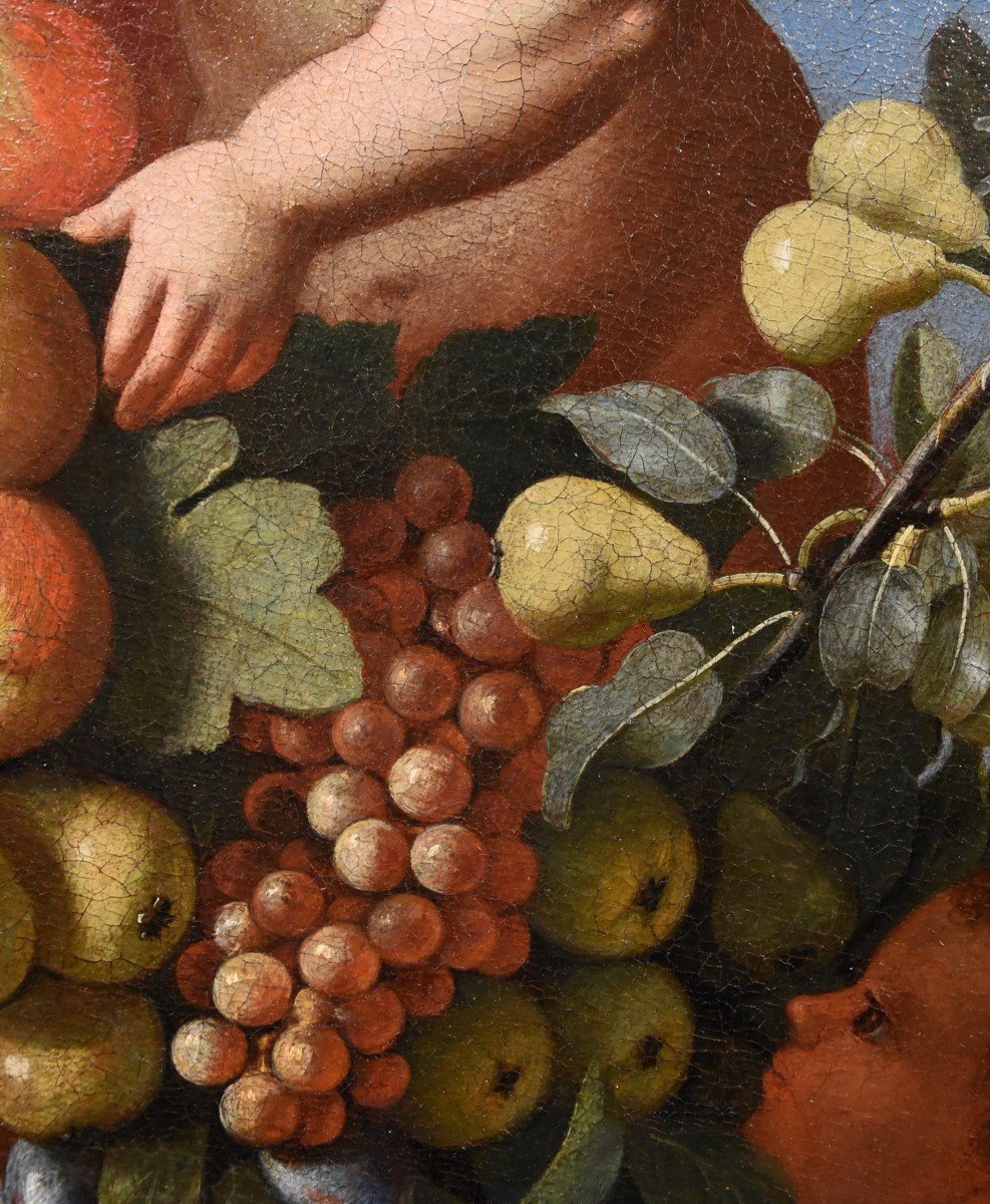 Trois Anges Tenant Une Composition De Fruits, Luigi Garzi (pistoia 1638 - Rome 1721) Attribué-photo-7