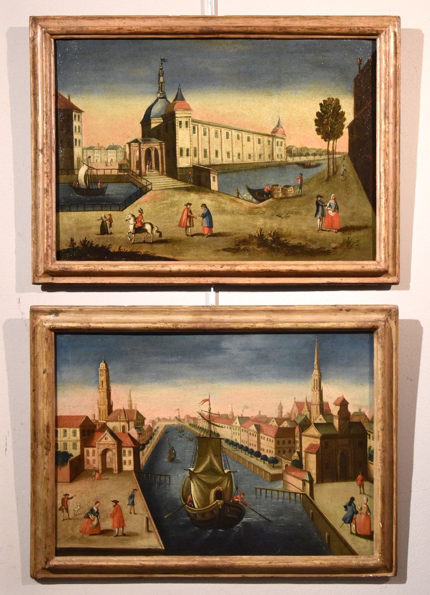 Paire De Vues De Rotterdam, Peintre Védutiste Du XVIIIe Siècle