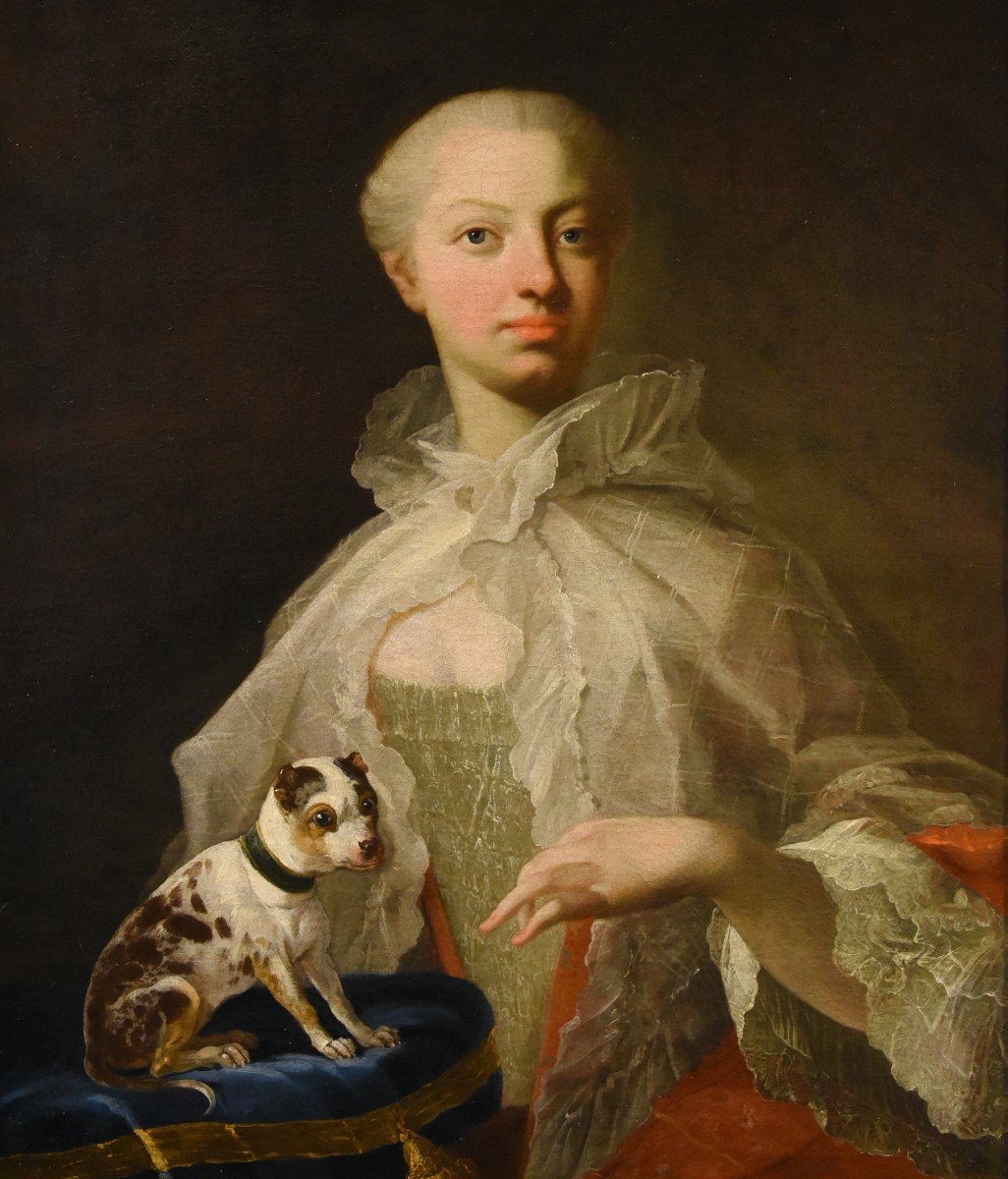 Portrait Of A Noblewoman With Small Dog, Louis Michel Van Loo (toulon 1707- Paris 1771)-photo-3