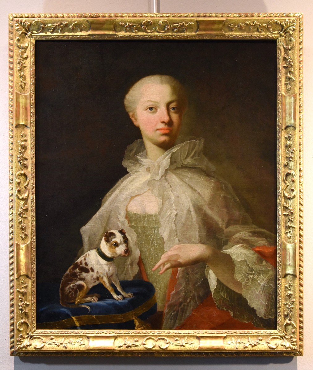 Portrait Of A Noblewoman With Small Dog, Louis Michel Van Loo (toulon 1707- Paris 1771)