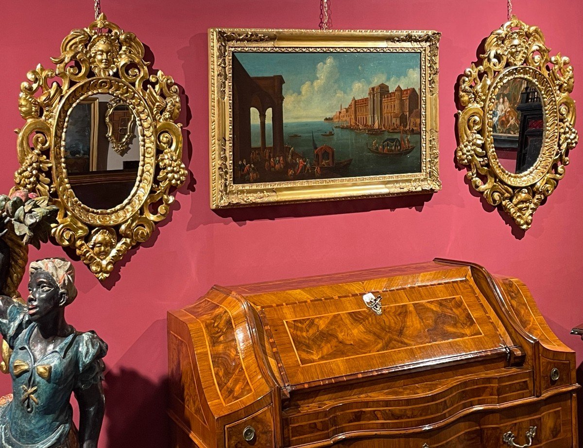 Pair Of Carved And Gilded Mirror Cabinets 'in The Manner Of Sansovino', Venice 18th Century-photo-1