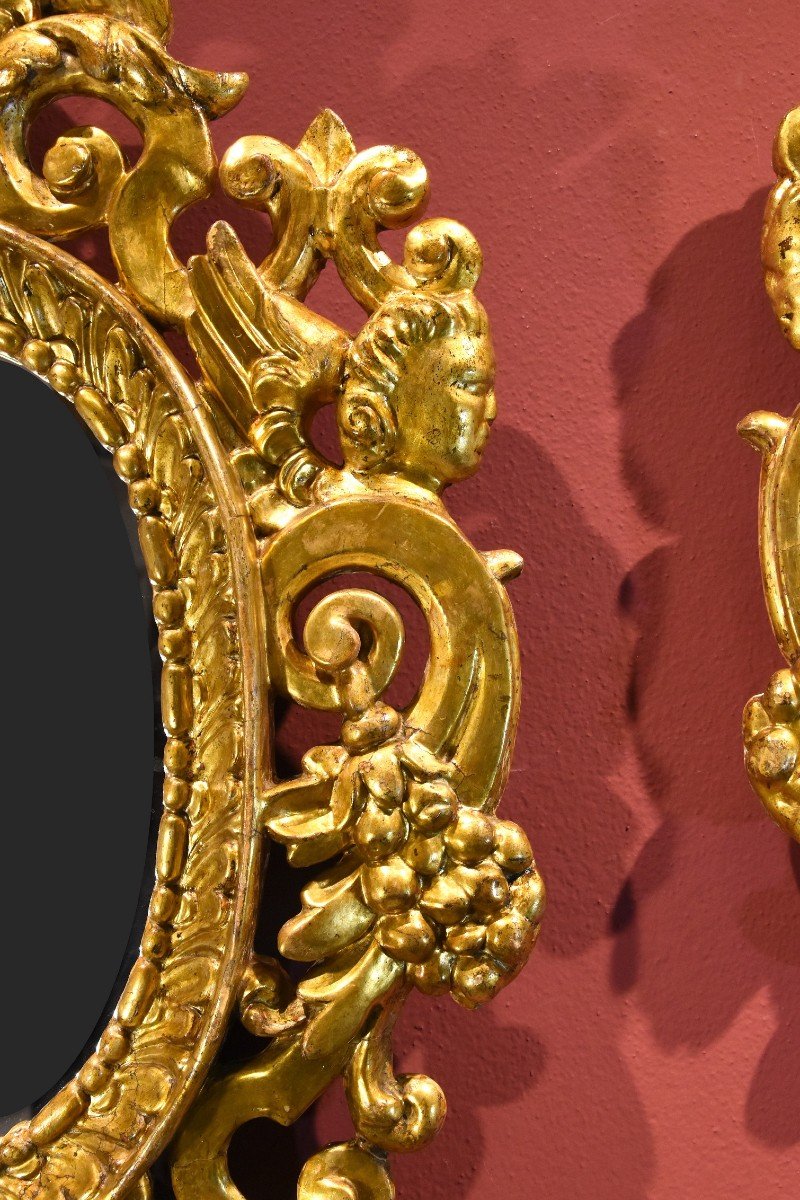 Pair Of Carved And Gilded Mirror Cabinets 'in The Manner Of Sansovino', Venice 18th Century-photo-7