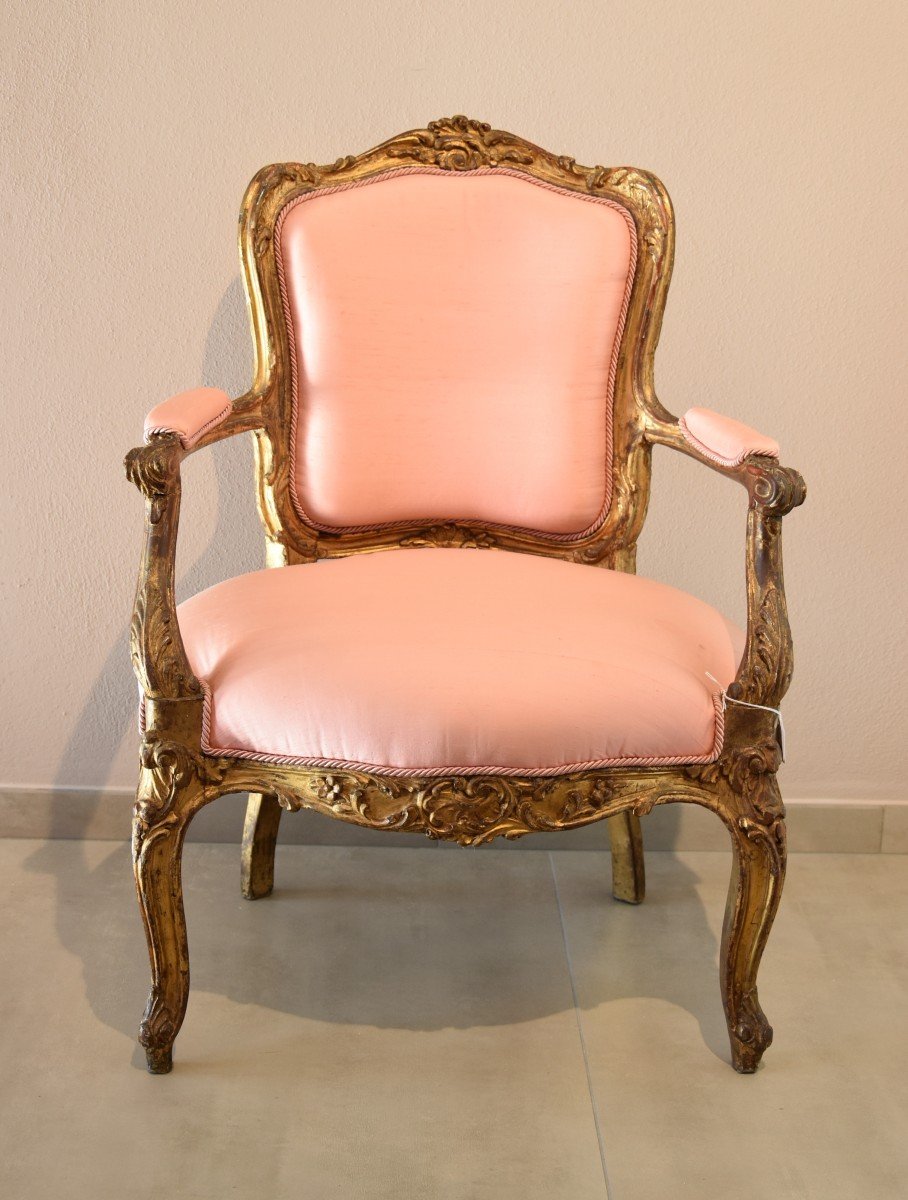Paire De Fauteuils Rococo En Bois Sculpté Et Doré, France XVIIIe Siècle-photo-1