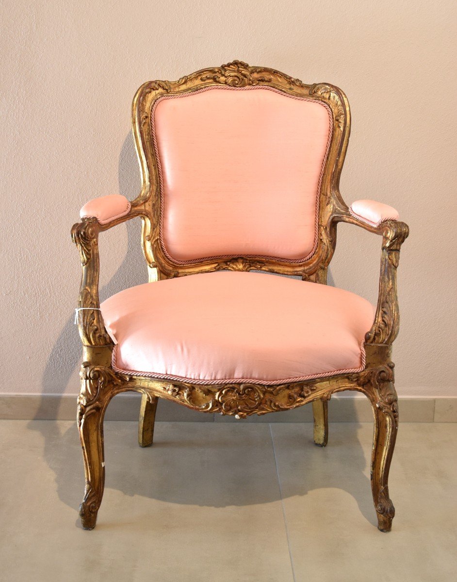 Paire De Fauteuils Rococo En Bois Sculpté Et Doré, France XVIIIe Siècle-photo-7