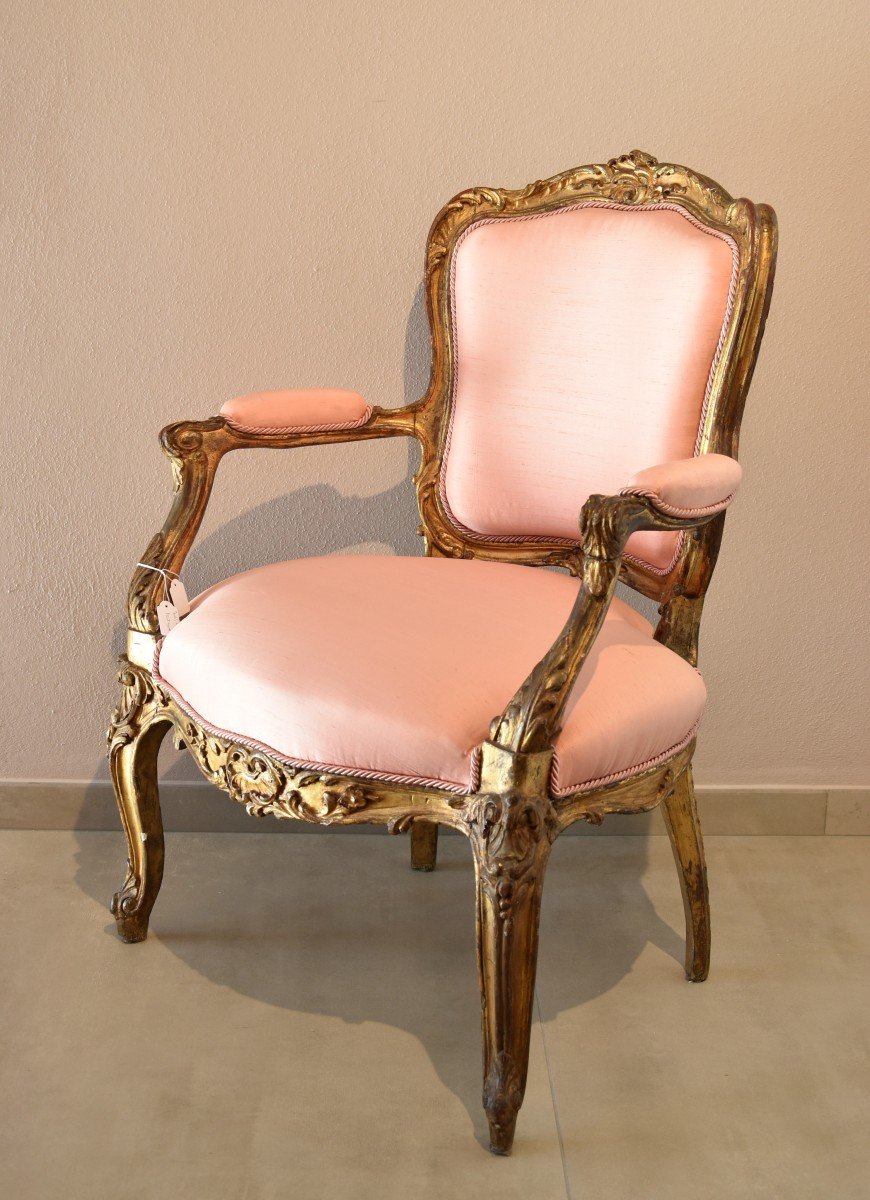 Paire De Fauteuils Rococo En Bois Sculpté Et Doré, France XVIIIe Siècle-photo-8